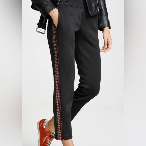 Pam & Gela Pants - Pam & Gela Cropped Track Pants with Rhinestone Side Stripes Size L